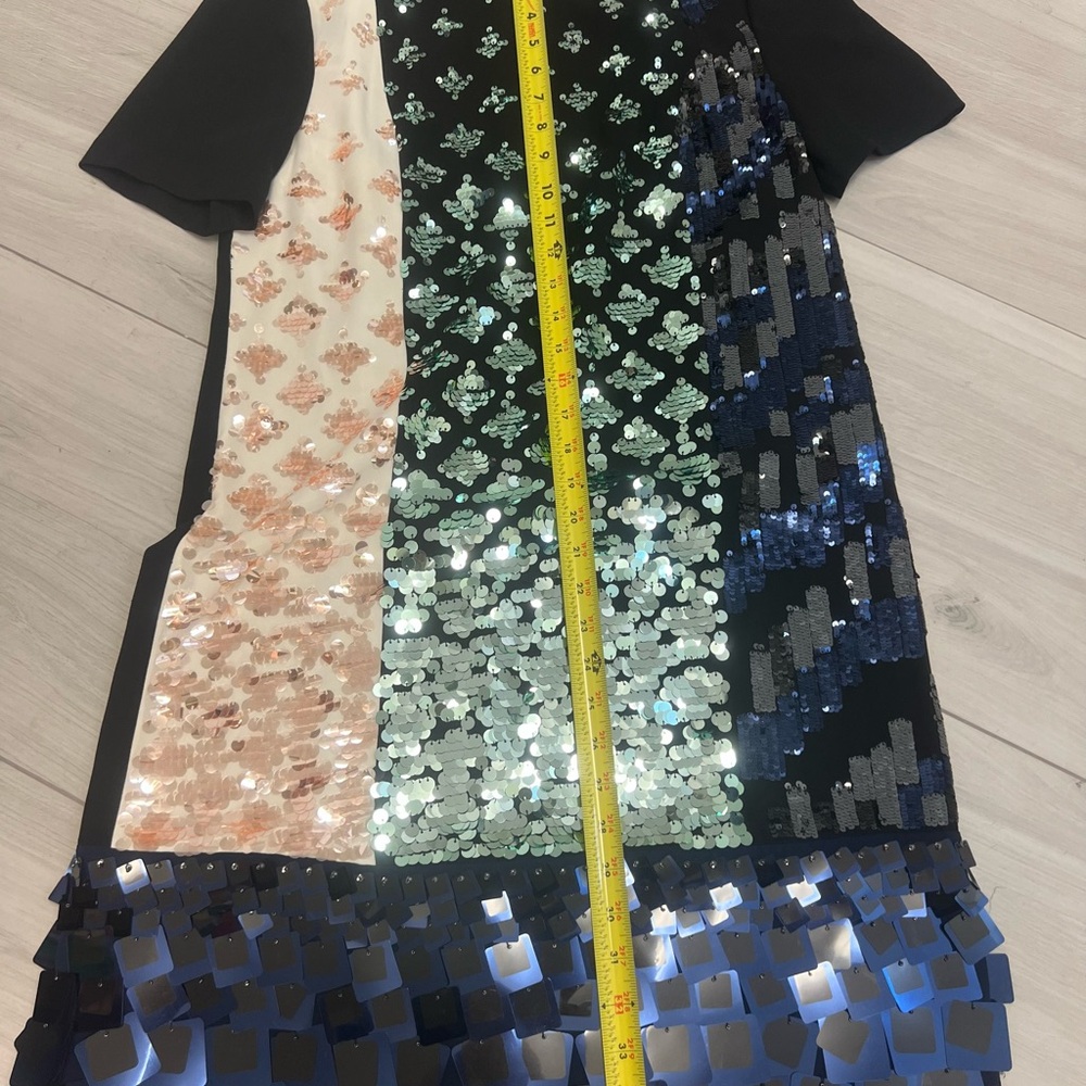 Tory Burch Retro Sequin Colorblock Shift Dress Black Cream Sz 6 Mob Wife Luxury - Picture 8 of 10